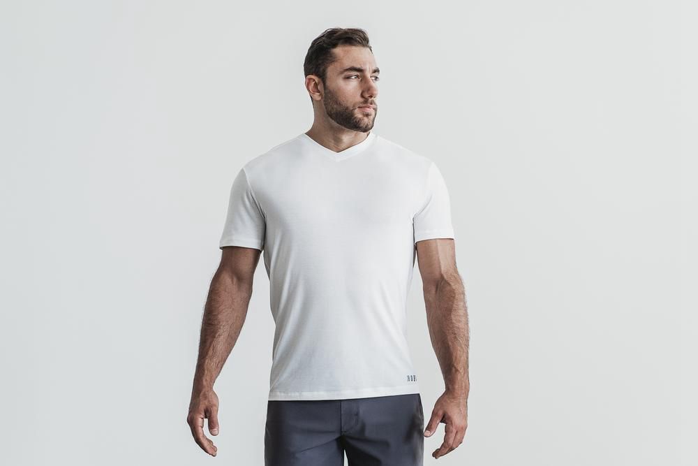 NOBULL Men's V-Neck Tee - White - Ireland (9451JHEMY)